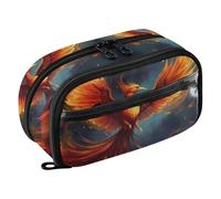Grckit Fire Phoenix Pencil Case, Large Capacity Multi-Compartment Organizer with Elastic Pen Loops, Clear View Window, Dual Zipper, 8.3 x 3.1 x 4.9 Inches