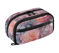 Grckit Floral Watercolor Pencil Case, Large Capacity Multi-Compartment Organizer with Elastic Pen Loops, Clear View Window, Dual Zipper, 8.3 x 3.1 x 4.9 Inches