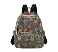 Grckit Folk Art Design Backpack for Women, 14L Lightweight Small Daypack with Zipper Pockets for Work Travel