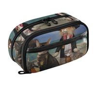 Grckit Funny Cats Pencil Case, Large Capacity Multi-Compartment Organizer with Elastic Pen Loops, Clear View Window, Dual Zipper, 8.3 x 3.1 x 4.9 Inches