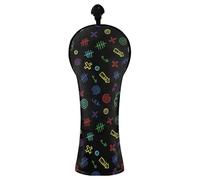 Grckit Golf Club Head Covers Colorful Doodle Pattern PU Leather Waterproof Golf Head Covers for Driver Fairway Wood and Hybrid with Replaceable Labels, Wood Head Cover