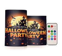Grckit Halloween Party Invitation Flameless Candles with Remote - Realistic Flickering LED Pillar Candles, Multi-Color Battery Operated for Home Decor, Christmas, Halloween (Set of 2)