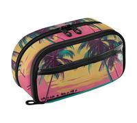 Grckit Hawaiian Sunset Palms Pencil Case, Large Capacity Multi-Compartment Organizer with Elastic Pen Loops, Clear View Window, Dual Zipper, 8.3 x 3.1 x 4.9 Inches