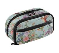 Grckit Hummingbirds Pencil Case, Large Capacity Multi-Compartment Organizer with Elastic Pen Loops, Clear View Window, Dual Zipper, 8.3 x 3.1 x 4.9 Inches