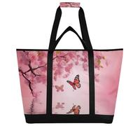 Grckit Insulated Cooler Bag Large 30 Cans Leakproof Thermal Butterfly on The Water Tote Bag for Adults, Reusable Grocery Shopping Bag for Beach Travel Hiking Picnic