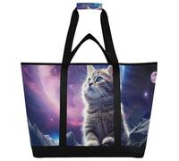 Grckit Insulated Cooler Bag Large 30 Cans Leakproof Thermal Cat on The Moon Tote Bag for Adults, Reusable Grocery Shopping Bag for Beach Travel Hiking Picnic