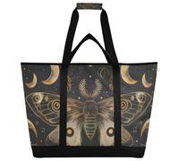 Grckit Insulated Cooler Bag Large 30 Cans Leakproof Thermal Magical Moth Moon Tote Bag for Adults, Reusable Grocery Shopping Bag for Beach Travel Hiking Picnic