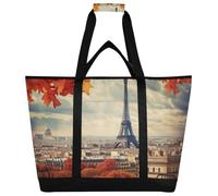 Grckit Insulated Cooler Bag Large 30 Cans Leakproof Thermal Paris Eiffel Tower Tote Bag for Adults, Reusable Grocery Shopping Bag for Beach Travel Hiking Picnic