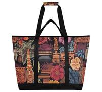 Grckit Insulated Cooler Bag Large 30 Cans Leakproof Thermal Tropical Elements Tote Bag for Adults, Reusable Grocery Shopping Bag for Beach Travel Hiking Picnic