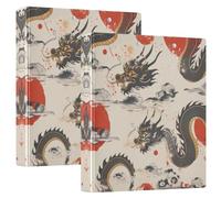 Grckit Japan Dragons 3-Ring Binder 1.5 Inch 2 Pack Round Ring Binder Holds 200 Sheets with 3 Inside Pockets for Office Home Organization