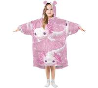 Grckit Kawaii Axolotl Kids Wearable Blanket Hoodie Soft Sherpa Fleece Oversized Sweatshirt for Boys Girls 3-14