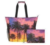 Grckit Large Beach Tote Bag Waterproof Wet Dry Compartment Mesh Side Pockets Includes Zippered Pouch for Pool Gym Swim Travel (Coconut Palm Trees)