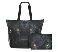 Grckit Large Beach Tote Bag Waterproof Wet Dry Compartment Mesh Side Pockets Includes Zippered Pouch for Pool Gym Swim Travel (Black Dark Panther)