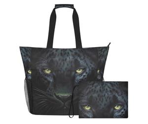 Grckit Large Beach Tote Bag Waterproof Wet Dry Compartment Mesh Side Pockets Includes Zippered Pouch for Pool Gym Swim Travel (Black Dark Panther)