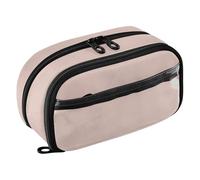 Grckit Light Lumber Solid Color Pencil Case, Large Capacity Multi-Compartment Organizer with Elastic Pen Loops, Clear View Window, Dual Zipper, 8.3 x 3.1 x 4.9 Inches