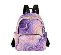 Grckit Marble Texture Purple Pink Backpack for Women, 8.5L Lightweight Small Daypack with Zipper Pockets for Work Travel