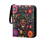 Grckit Mexican Flower Pattern Card Binder 4-Pocket, 400 Pockets Trading Cards Holder Games Card Albums Storage Organizer Case for Football, Baseball Cards