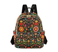 Grckit Mexican Folk Art Backpack for Women, 14L Lightweight Small Daypack with Zipper Pockets for Work Travel