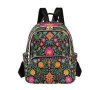 Grckit Mexican Folk Art Backpack for Women, 8.5L Lightweight Small Daypack with Zipper Pockets for Work Travel