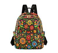 Grckit Mexican Folk Pattern Backpack for Women, 14L Lightweight Small Daypack with Zipper Pockets for Work Travel