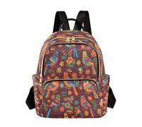 Grckit Mexican Folk Pattern Backpack for Women, 8.5L Lightweight Small Daypack with Zipper Pockets for Work Travel