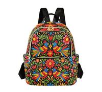 Grckit Mexican Folk Pattern Backpack for Women, 8.5L Lightweight Small Daypack with Zipper Pockets for Work Travel