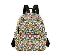 Grckit Mexico Folk Art Backpack for Women, 8.5L Lightweight Small Daypack with Zipper Pockets for Work Travel
