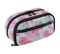 Grckit Mysterious Flamingo Pencil Case, Large Capacity Multi-Compartment Organizer with Elastic Pen Loops, Clear View Window, Dual Zipper, 8.3 x 3.1 x 4.9 Inches