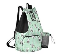 Grckit Pandas Swim Bag Beach Backpack with Wet Pocket, 30L Lightweight Packable Drawstring Backpack for Swimming Gym Hiking Fishing Travel for Men Women