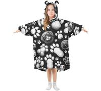 Grckit Paw Print Pattern Kids Wearable Blanket Hoodie Soft Sherpa Fleece Oversized Sweatshirt for Boys Girls 3-14