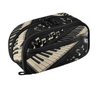 Grckit Piano Keys Pattern Pencil Case, Large Capacity Multi-Compartment Organizer with Elastic Pen Loops, Clear View Window, Dual Zipper, 8.3 x 3.1 x 4.9 Inches