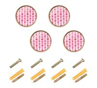 Grckit Pink Bows Hearts Round Drawer Knobs 1.26 Inch/32mm Drawer Pulls Cabinet Dresser Handles for Kitchen Cabinet Dresser Drawer Hardware, 4-Pack