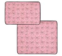 Grckit Pink Bows Leopard Pee Pads for Dogs, 2-Pack Washable Puppy Pads Reusable Dog Pee Pad Non-Slip Training Pads for Potty, Crate, Bed, 24x36in + 36x42in