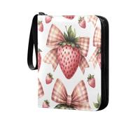 Grckit Pink Strawberry Gingham Card Binder 4-Pocket, 400 Pockets Trading Cards Holder Games Card Albums Storage Organizer Case for Football, Baseball Cards