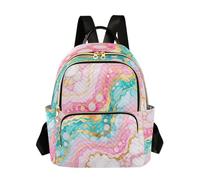 Grckit Pink Turquoise Marble Texture Backpack for Women, 8.5L Lightweight Small Daypack with Zipper Pockets for Work Travel