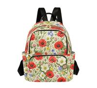 Grckit Poppy Field Flowers Backpack for Women, 14L Lightweight Small Daypack with Zipper Pockets for Work Travel