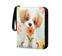 Grckit Puppy Flower Card Binder 4-Pocket, 400 Pockets Trading Cards Holder Games Card Albums Storage Organizer Case for Football, Baseball Cards