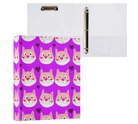 Grckit Purple Love Cats Pattern 3-Ring Binder 1.5 Inch 1 Pack Round Ring Binder Holds 200 Sheets with 3 Inside Pockets for Office Home Organization