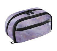 Grckit Purple Marble Texture Pencil Case, Large Capacity Multi-Compartment Organizer with Elastic Pen Loops, Clear View Window, Dual Zipper, 8.3 x 3.1 x 4.9 Inches