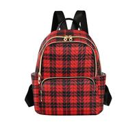 Grckit Red Black Plaid Backpack for Women, 14L Lightweight Small Daypack with Zipper Pockets for Work Travel