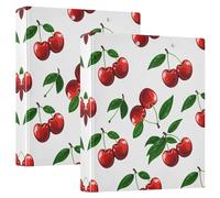 Grckit Red Cherry Pattern 3-Ring Binder 1.5 Inch 2 Pack Round Ring Binder Holds 200 Sheets with 3 Inside Pockets for Office Home Organization