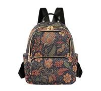 Grckit Retro Folk Floral Backpack for Women, 8.5L Lightweight Small Daypack with Zipper Pockets for Work Travel