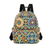 Grckit Retro Mexican Folk Art Backpack for Women, 14L Lightweight Small Daypack with Zipper Pockets for Work Travel