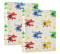 Grckit Retro Planes Pattern 3-Ring Binder 1.5 Inch 2 Pack Round Ring Binder Holds 200 Sheets with 3 Inside Pockets for Office Home Organization