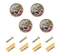 Grckit Santas Dreaming Pup Round Drawer Knobs 1.26 Inch/32mm Drawer Pulls Cabinet Dresser Handles for Kitchen Cabinet Dresser Drawer Hardware, 4-Pack