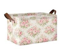 Grckit Shabby Chic Flowers Extra Large Storage Basket | Collapsible Laundry Basket Organizer with Handles | Water-Resistant Fabric Basket for Shelves, Closet, Bathroom, 1 Pcs