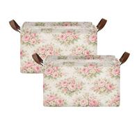Grckit Shabby Chic Flowers Extra Large Storage Basket | Collapsible Laundry Basket Organizer with Handles | Water-Resistant Fabric Basket for Shelves, Closet, Bathroom, 2 Pcs