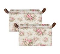 Grckit Shabby Chic Flowers Extra Large Storage Basket | Collapsible Laundry Basket Organizer with Handles | Water-Resistant Fabric Basket for Shelves, Closet, Bathroom, 2 Pcs