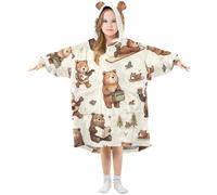Grckit Small Brown Bears Kids Wearable Blanket Hoodie Soft Sherpa Fleece Oversized Sweatshirt for Boys Girls 3-14