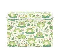 Grckit Storage Bins with Lids, Cute Chubby Frog Foldable Storage Cube Boxes Fabric Storage Organizer Basket for Home, Bedroom, Office, Closet (16.5x12.6x11.8)